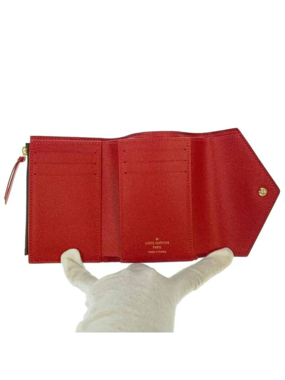 Louis Vuitton Trifold Wallet Damier Ebene Portefeuille Victorine Rouge